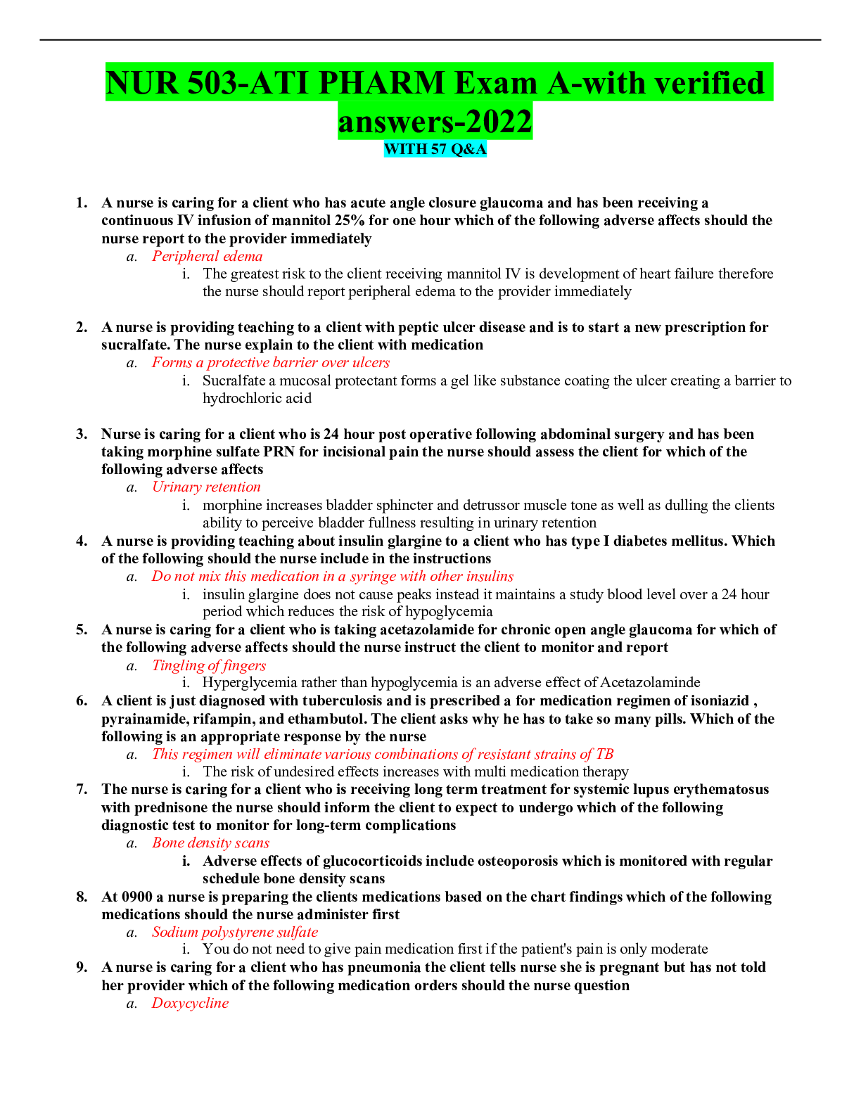 Preview of NUR 503-ATI PHARM Exam A-with verified answers-2022